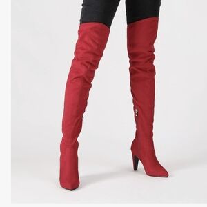 Over-the-Knee Red Suede Stiletto Boots - Women